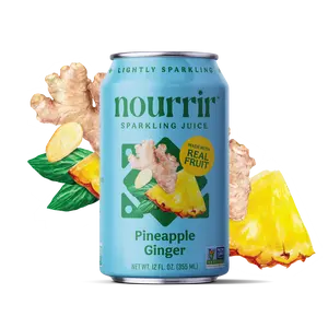 Nourrir Pineapple Ginger Sparkling Juice - Refreshing Tropical Drink with Real Pineapple Juice & Organic Ginger, 24 Months Purified Sparkling Water - Beverage