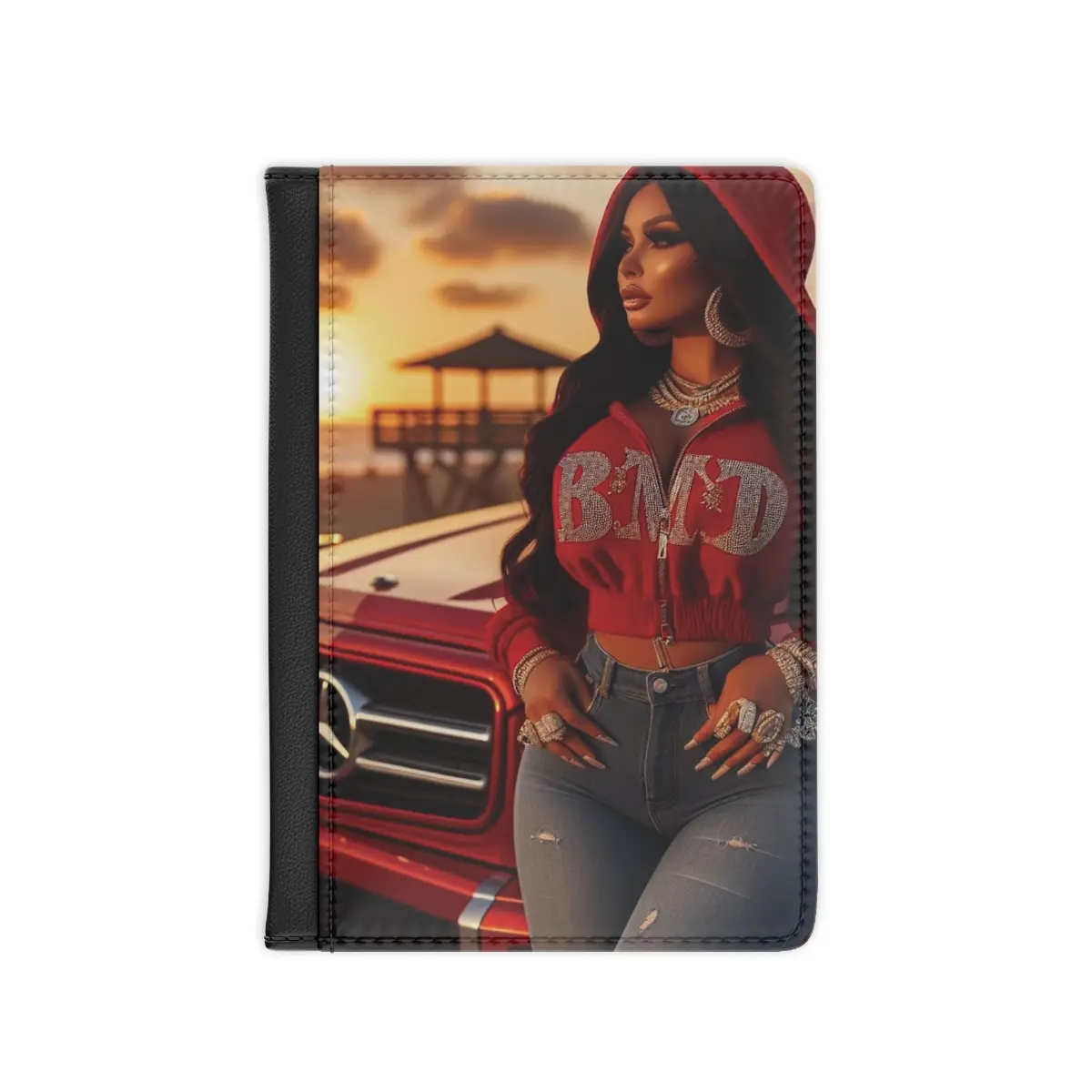 B.M.D Sunset Beach Vacay Passport Cover with "B.M.D" Text and Sunset Beach Design