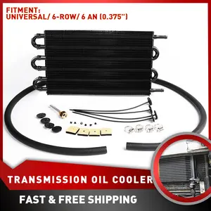 6 Rows Universal Aluminum Remote Transmission Oil Cooler Radiator Converter Kit