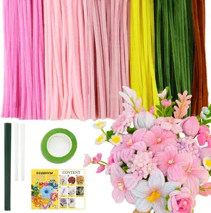 601PCS Pipe Cleaners Craft Flower Kit - Fluffy Fuzzy Sticks Pack Pipe Craft Kits with Instructions, Floral Stem, Floral Tape, Arts and Craft Supplies