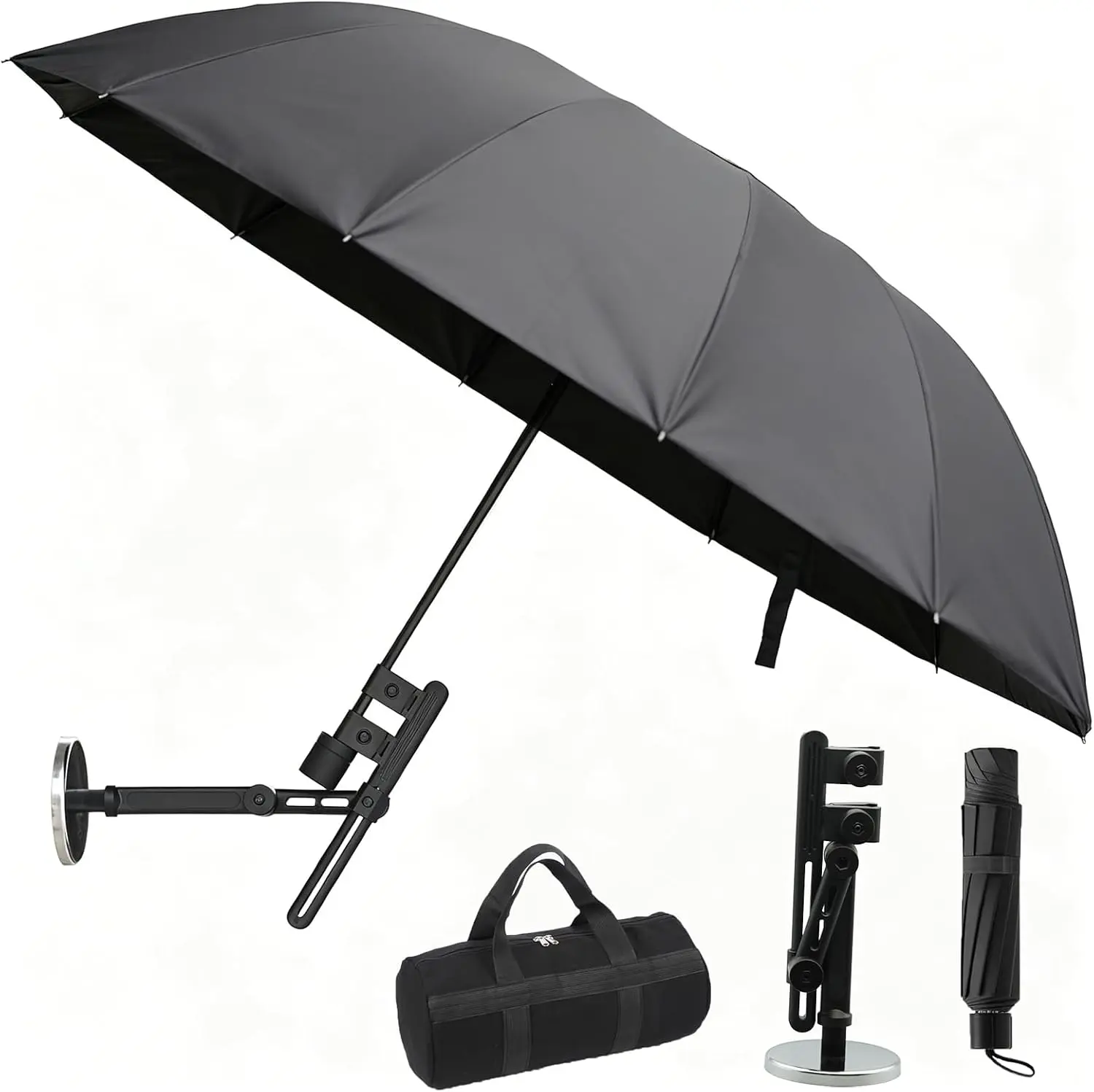 Foldable HVAC Umbrella with Magnetic Base – Keep Dry & Cool for Outdoor, Universal Clip for Wide Compatibility, Compact & Portable Design with 180° Adjustable Angle(Black 52")