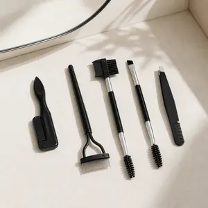5PCS Salon Eyebrow Grooming Kit - Beauty & Personal Care Makeup Tools with Precision Brow Razor, Spoolie Brush, Angled Brush, Durable Tweezers for Daily Lightweight Application, Seamless Blending