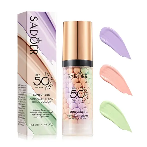 3-in-1 Color Correcting Cosmetic Primer - SPF 50 PA+++ UV Sunscreen Isolation Cream, Moisturizer Serum that Hydrates, Corrects Dark Circles & Fine Lines, Brightens Skin