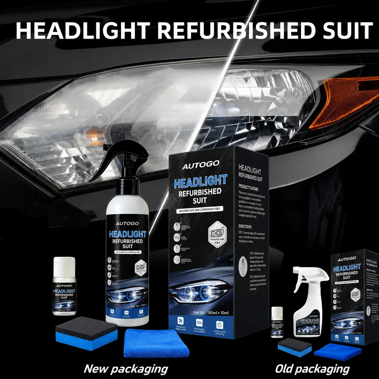 AUTOGO Automotive Headlight Restoration Fluid - Car Detailing Product for Oxidized, Yellowed, Blurred Headlamps with Enhanced Crystalline Coating Refurbishing Function