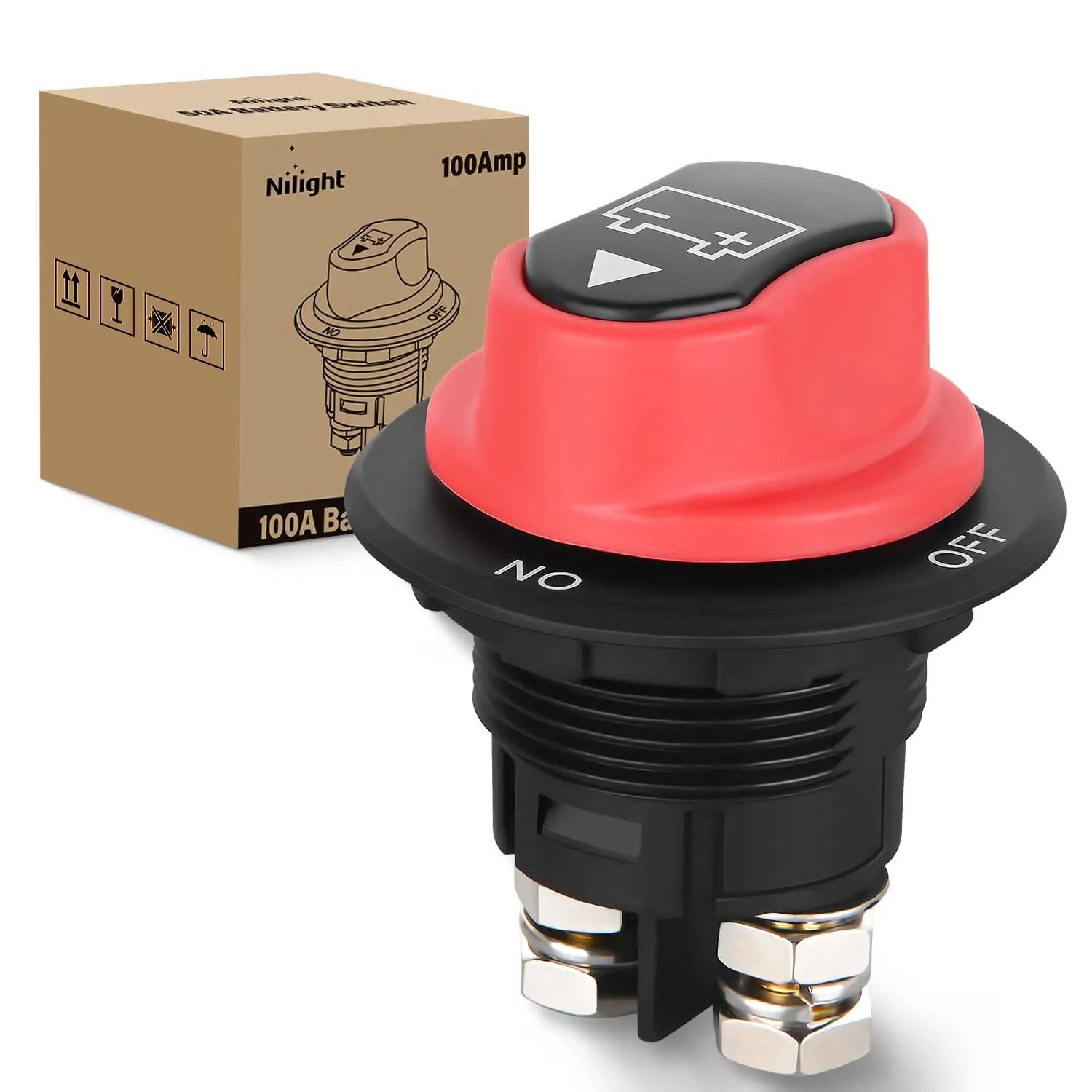 Nilight 100A Waterproof 100amp Battery Disconnect Switch, 12V-48V Heavy-Duty Stud Mount ABS Plastic Master Isolator, Power Cut-Off On-Off Switch for Marine Boat, RV, Marine Users