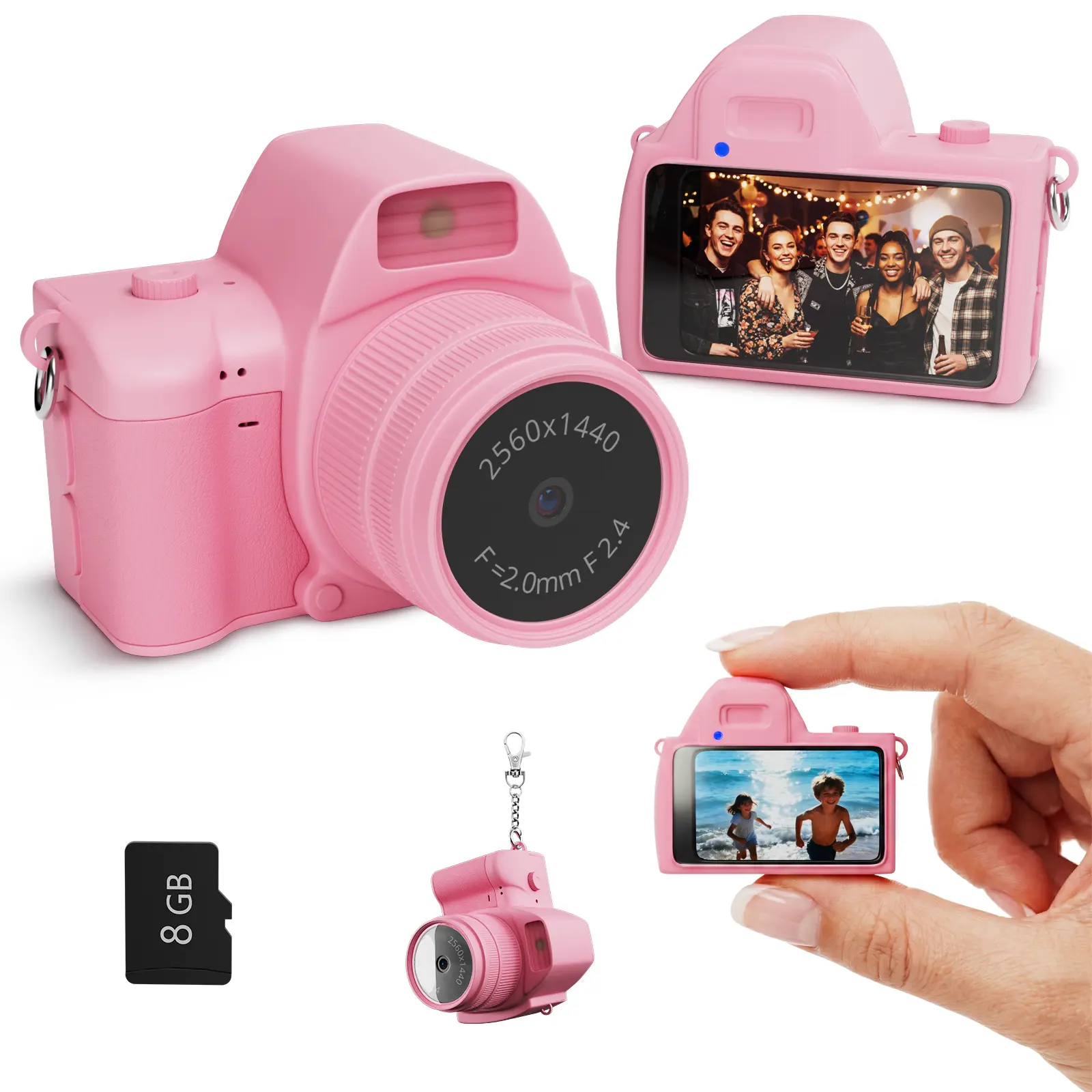 Mini Digital Camera, 1080P Portable Camera for Photography with 8GB SD Card, Key Card Clip Chain for Teenagers