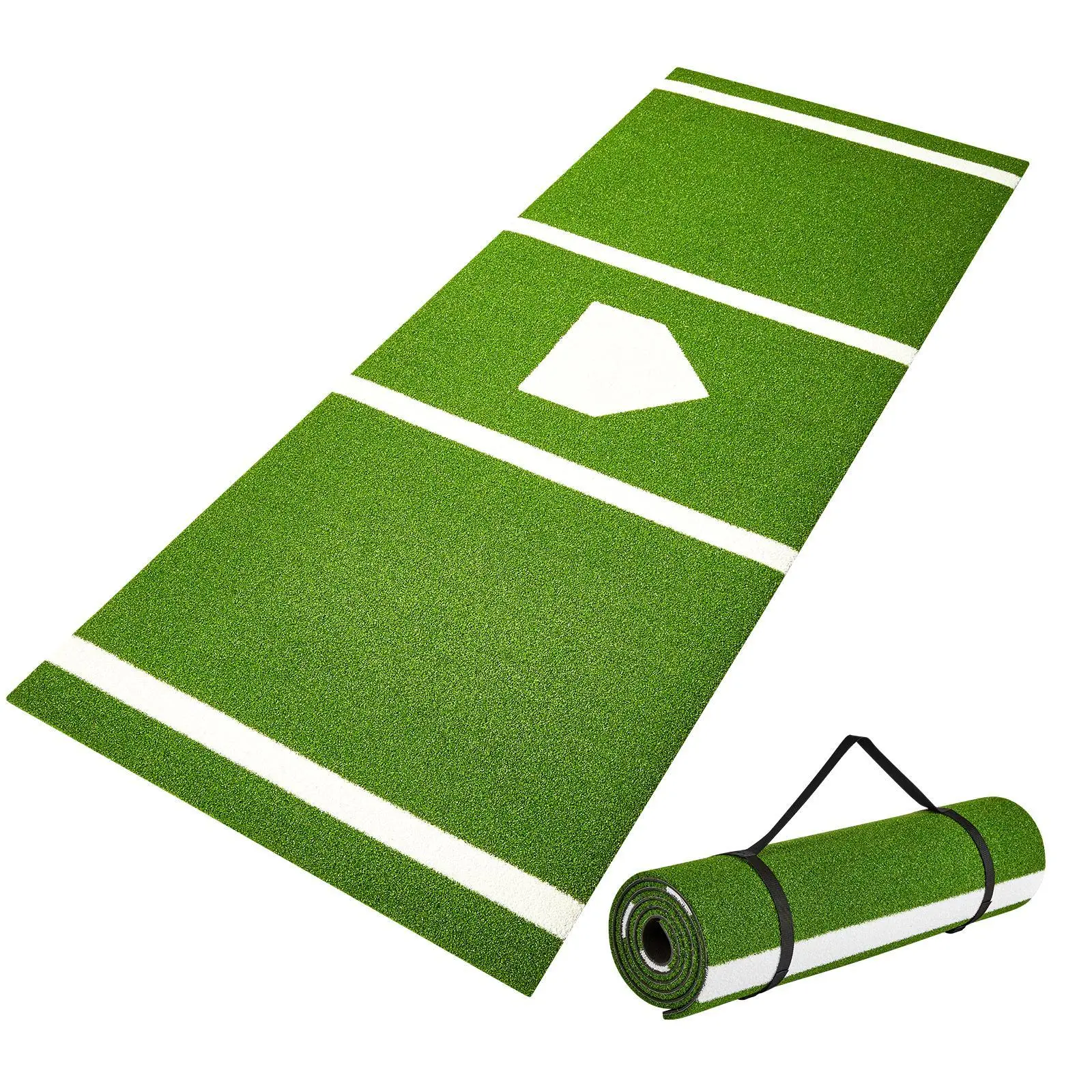 VEVOR PP Grass EVA Baseball Softball Hitting Batting Training Mat, 10'x3.8' Indoor-Outdoor Pitch Aid, Soft Backing Guards Your Floor, Anti-Slip Anti-Fade Portable with Tightening Rope, Green, Fits Garages & Parks, Training Mats