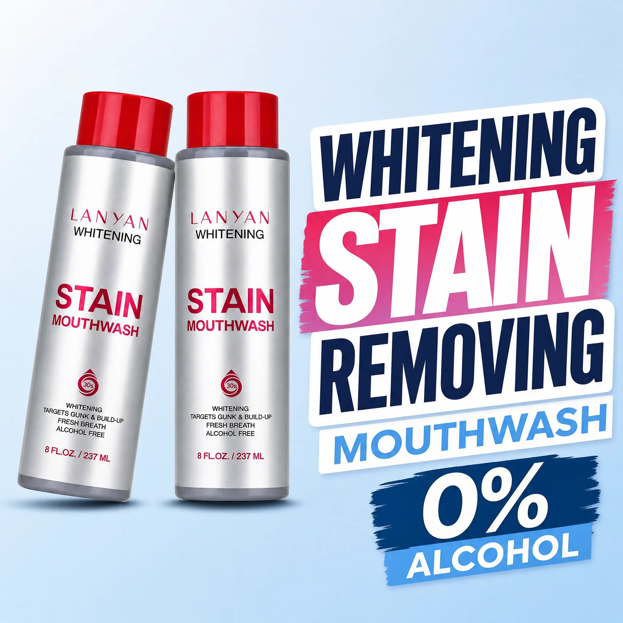 Alcohol-Free Whitening Mouthwash for White Teeth — Stain Removal & Fresh Breath Oral Rinse, Gentle Daily Mouth Wash for Coffee, Tea & Wine Stains, No Burning, Clean Mint, 8 FL.OZ / 237 mL