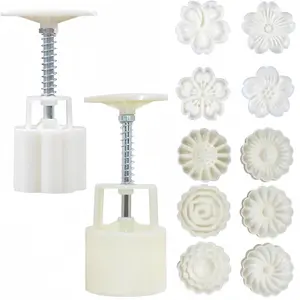 2 Pack 50g Moon Cake Mold Press Mould Maker Hand Printed Flower Cutter Baking Tools with 10 Stamps