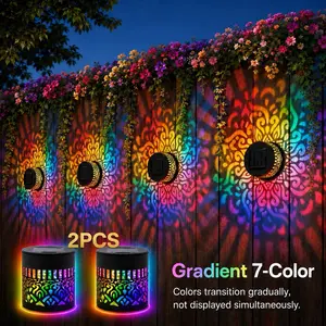 4Pcs Automatic Solar Mandala Wall Lights - 7-Color Changing Waterproof Metal Fence Projector Lights for Outdoor Garden Decor, New Home Moving Essentials, Father's Day Gift
