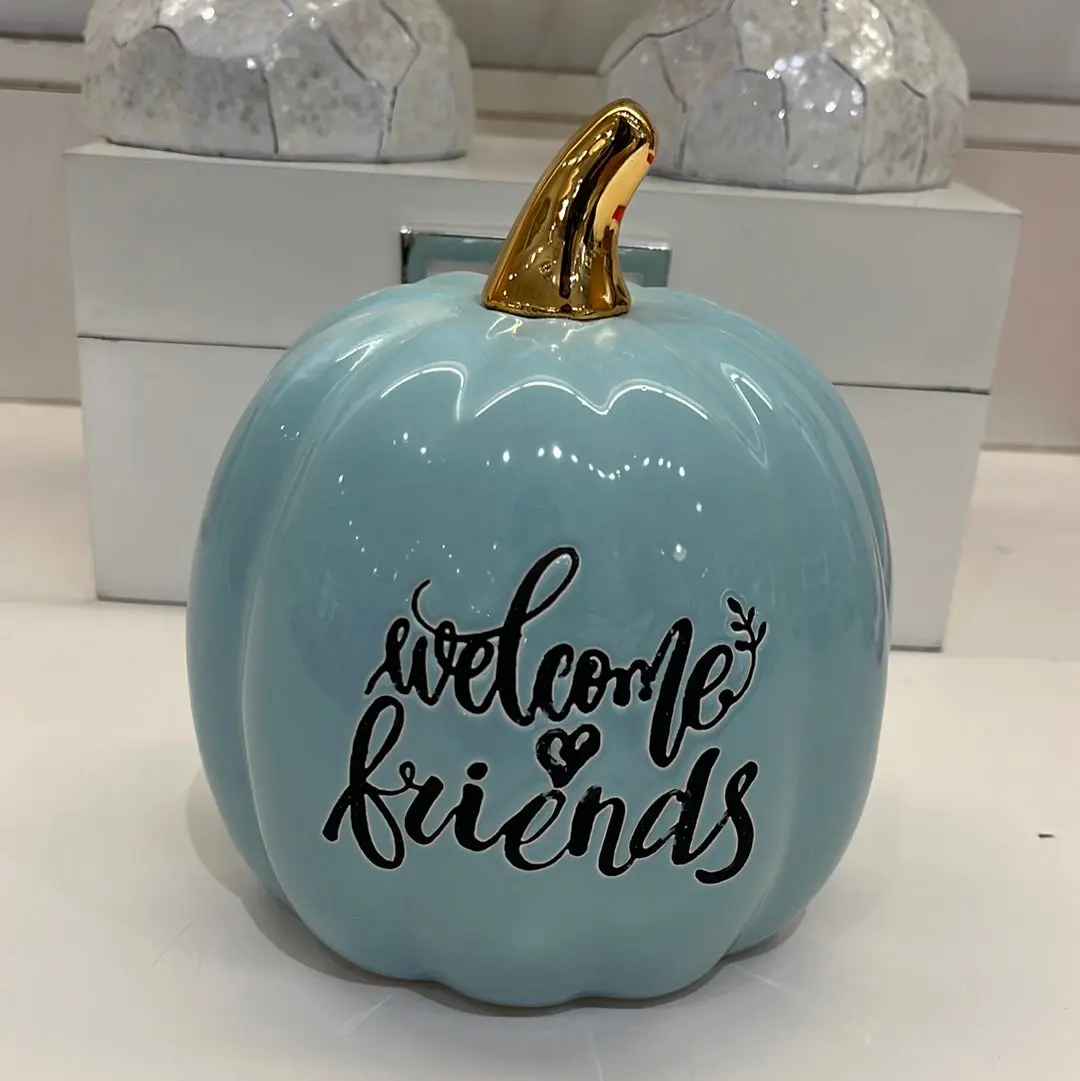 Blue and Gold Ceramic Pumpkin Decor for Your Collection