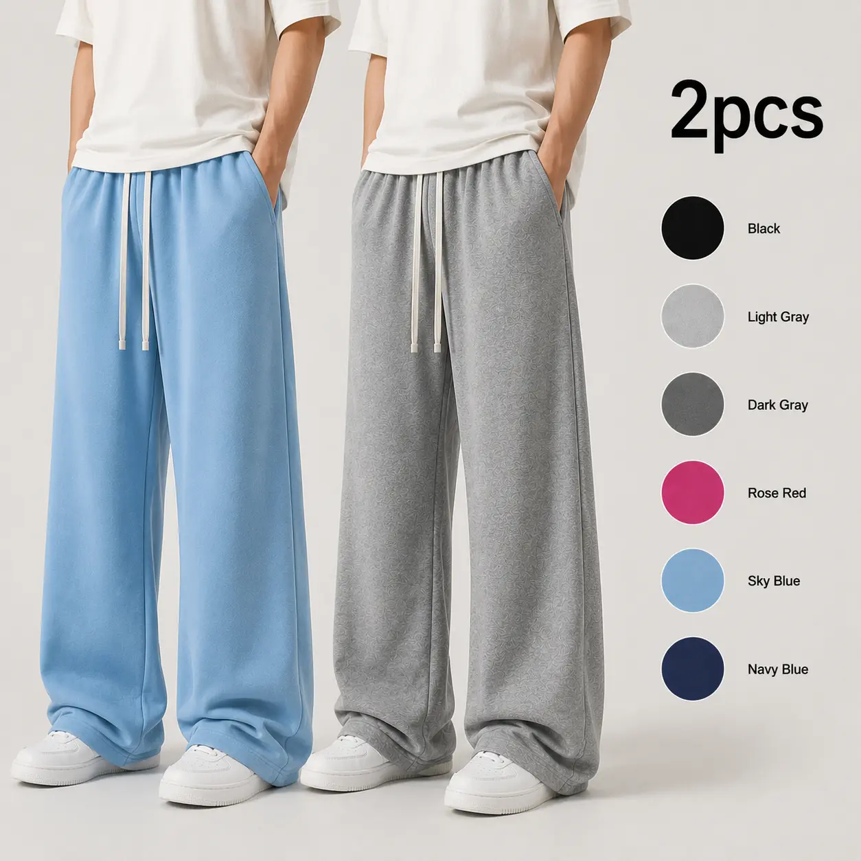 Streetwear men’s jogger pants three-piece set!Functional style loose wide-leg pants | Drawstring loose long pants | Everyday minimalist basic style | Winter casual pants | Fleece sweatpants | Warm home loungewear pants | Comfortable sweatpants