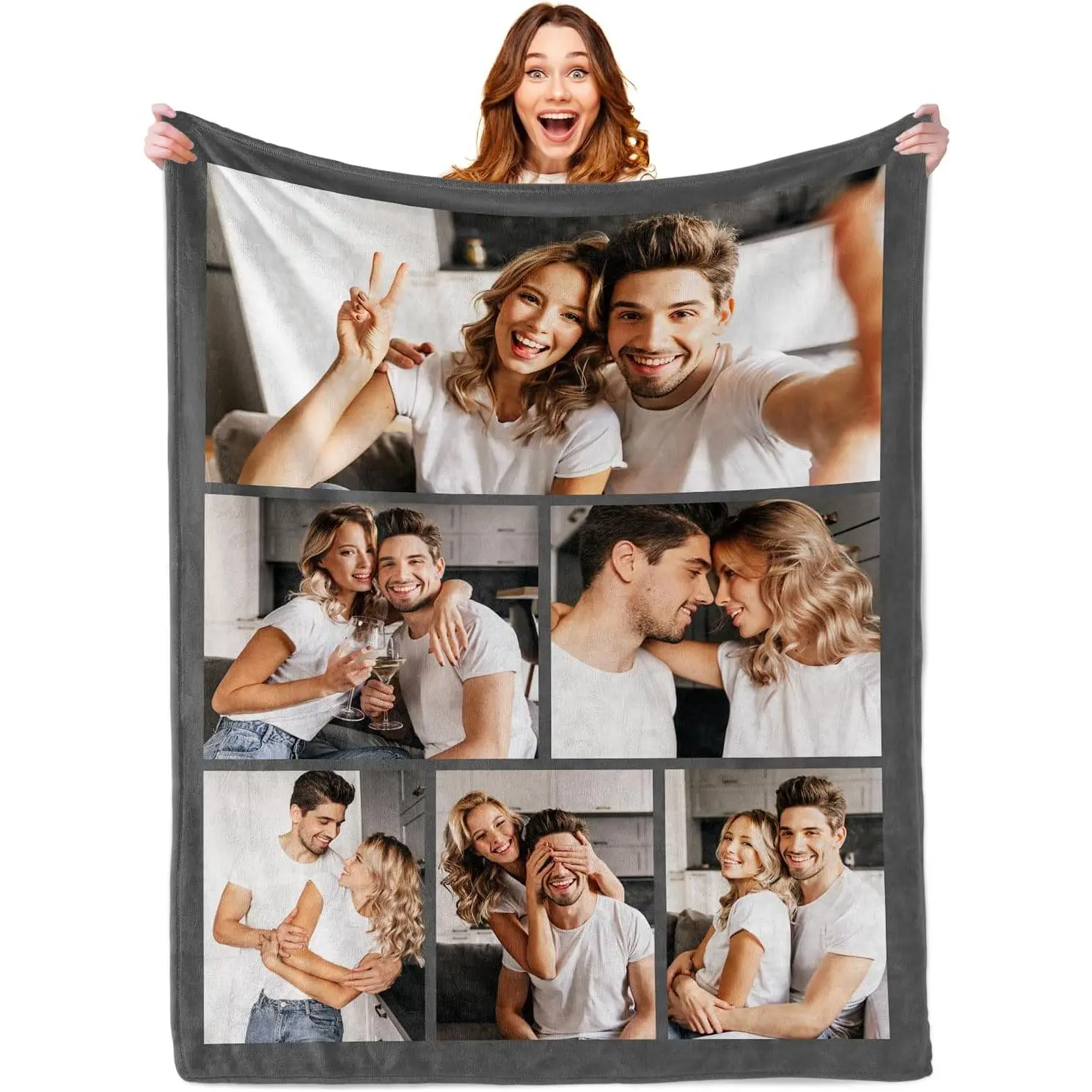 Custom Blanket with Photo Personalized Blankets and Throws Picture Blanket for Christmas Valentine's Day Birthday Gifts Customized Gifts for Girlfriend Boyfriend Wife Husband (6 Photo)