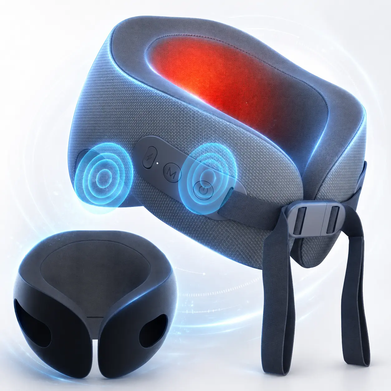Heated Neck Travel Pillow with Vibration Massage, 3 Modes, Soft Memory Foam, 15-Min Auto-Off, Portable Neck Support for Travel, Office & Home
