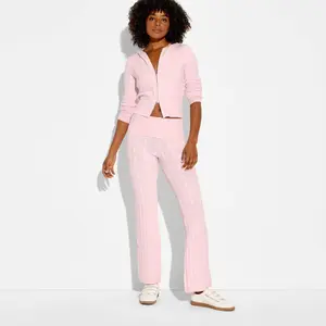 Women's Mid-Rise Foldover Cable Sweater Pants - Wild Fable Light Pink L