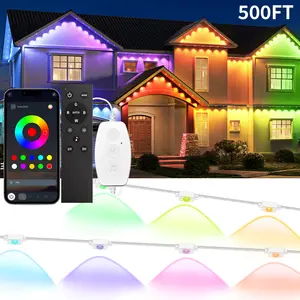 IP67 Waterproof RGB-IC Permanent Outdoor Lights, 16.4FT-500FT Smart Eaves Lights with App/Remote Control, LED IP67 Waterproof Outdoor Lighting for Halloween Christmas Holidays Daily Party House Roof Lighting Summervibes