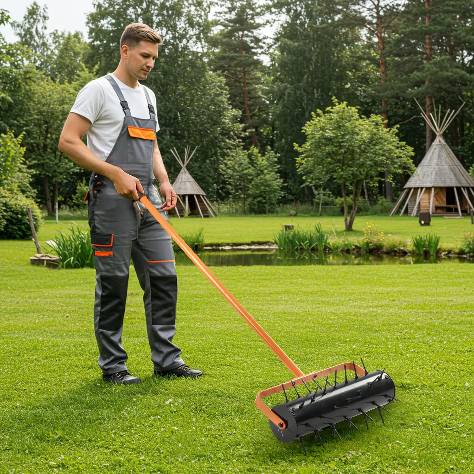 【Summervibes】Ubesgoo Lawn Aerator Heavy Duty Garden Tool Kit, Rolling Aerator Lawn Tool,  Grass Aerator & Garden Tools for Aeration & Soil Health, Orange & Black