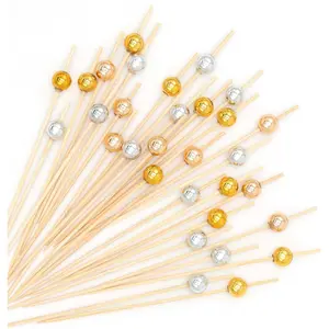 100 Counts  Picks, Fancy Toothpicks for Appetizers, Tricolor   Picks Wooden Sticks for Party Supplies - 4.7 Inch (, Champagne , , Total 100)