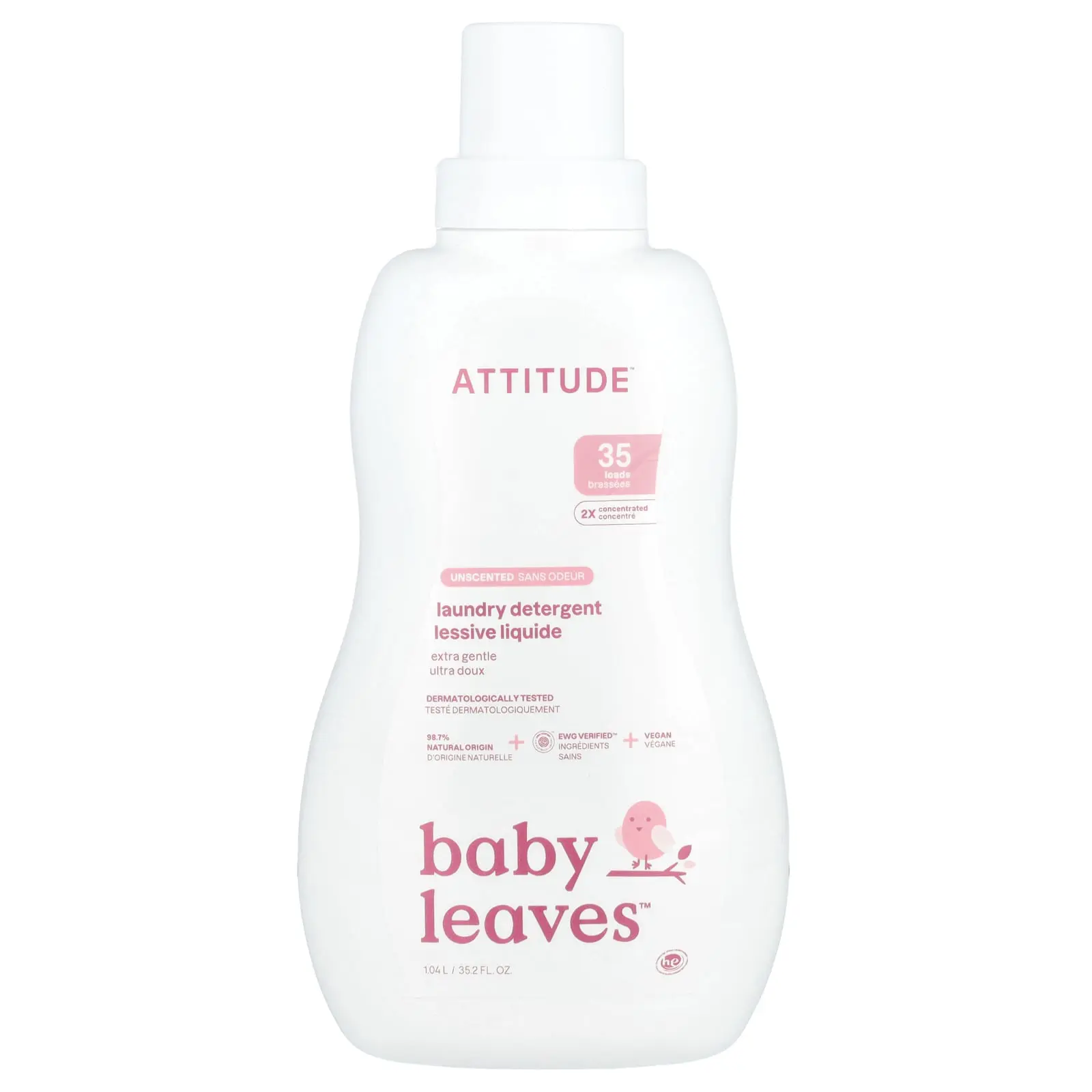ATTITUDE Baby Leaves™, Laundry Detergent, Extra Gentle, Unscented, 35.2 fl oz (1.04 L)
