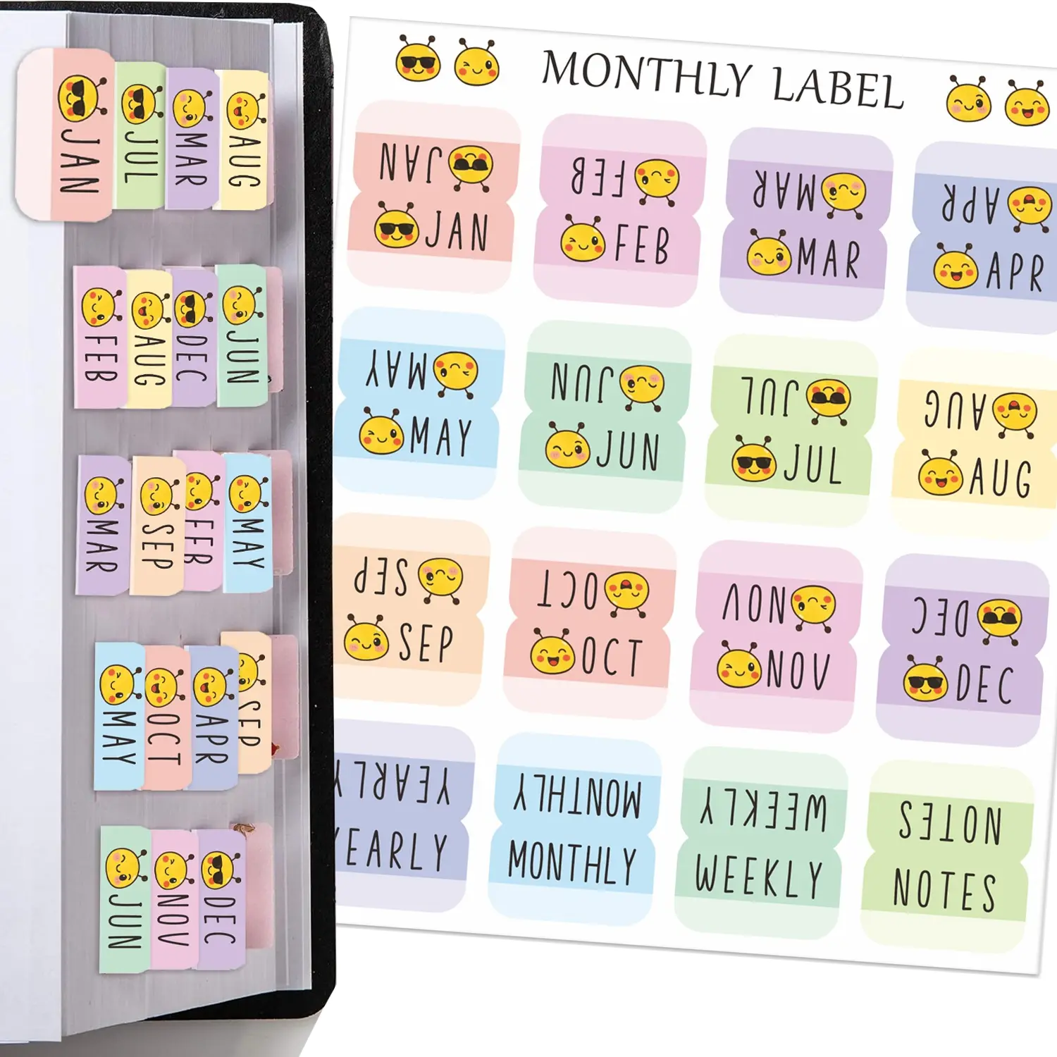 32pcs Monthly Planner Tabs, Adhesive Index Stickers for Planners, Journals, & Organizers, Decorative Tabs for Office & Study Organization, Sticky Labels, Office Supplies