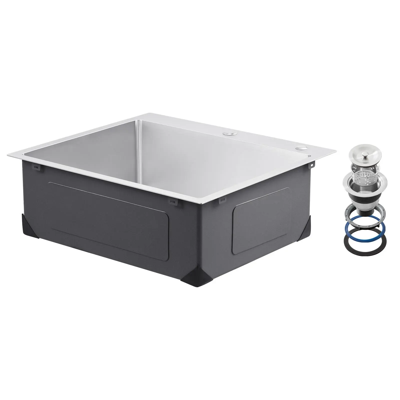 【Fallpicks】VEVOR 25x22 Inch 304 Stainless Steel Top-Mount Rectangle Kitchen Sink Workstation, 3 mm Thick Drop-In Single Bowl Farmhouse Basin (9 in Depth) with Quick Drain, Installation Accessories, Large Size Indoor RV Prep Sink