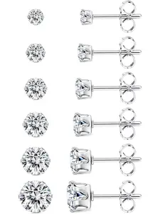 6 Pairs Titanium Stud Earrings for Women Men Cubic Zirconia Hypoallergenic Stud Earrings Set for Sensitive Ears 3-8mm Stud Earring Jewelry