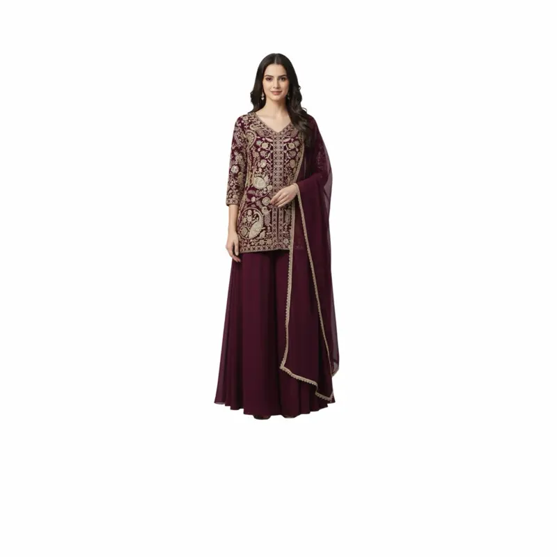 Women's Festive Party Wear Lady Clothes Divider Set - Heavy Embroidery Top, Plain Pants, Dupatta