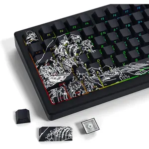 XVX Shine Through Keycaps - Double Shot PBT Keycaps 60 65 75 100 Percent, Side Print Key caps Custom 131  Set, Dye Sub Wave of Kanagawa Key caps for Mechanical Keyboards
