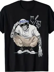 Men's Cholo Chicano Mexican Gangster Tattoo Skeleton Graphic T-Shirt & Hoodie - Retro Streetwear Cultural Apparel, Casual Athletic Fit Tee for Training, Gym, Casual Attire - Mexico Pride Outfits