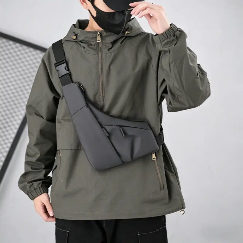 Slim Sling Bag for Men, Adjustable Strap Crossbody Chest Pack, Multi-Zipper Sling Purse for Work & Outdoor Use