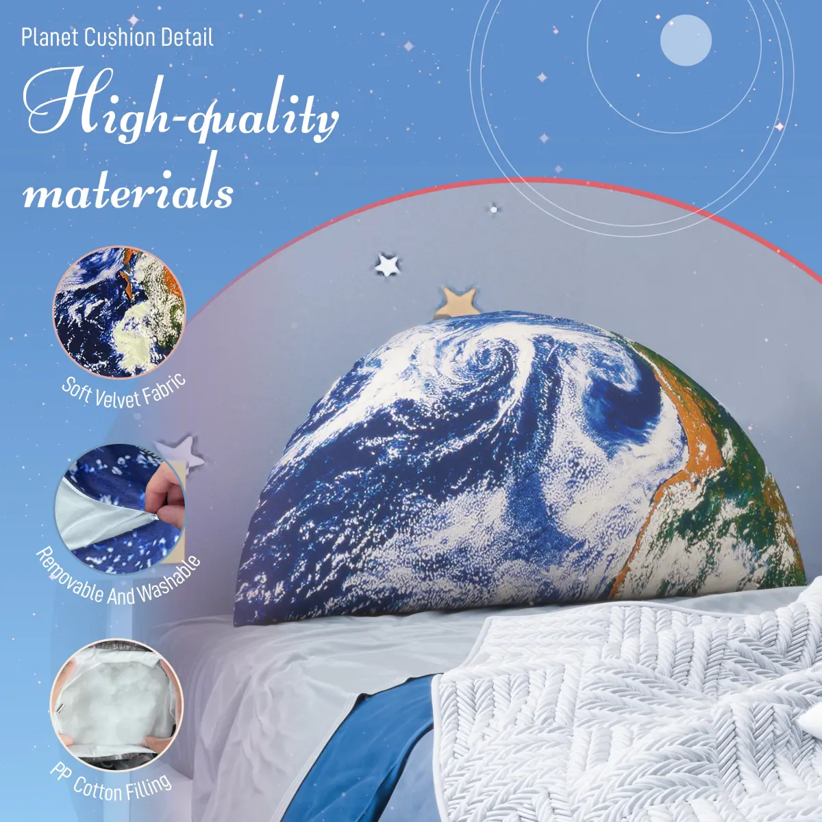 Cosmic Theme Cotton Large-Size Space Planet Print Semi-Circular Pillow - Multifunctional Space Decor Support Cushion for Bedroom, Living Room