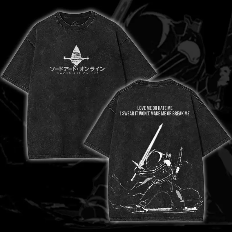 Unisex Sword Art Online Washed Vintage Baggy Casual Loose Short-Sleeve Top, Oversized Y2K Streetwear, Year-Round Menswear T-Shirt for Anime Lovers, Shortsleeve, Tshirt, Figure