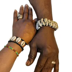 Unisex Cowrie Shell Bracelet - Natural Shell Beads & Black Cord - Boho Style - Perfect for All Ages