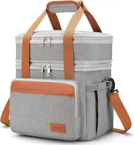 HSHRISH Insulated Lunch Bags for Men Expandable Large 15L Gray Double Deck Reusable Tote Bag for Picnic Work Office Outdoor Activities Soft Sided Cooler Durable Travel Essentials