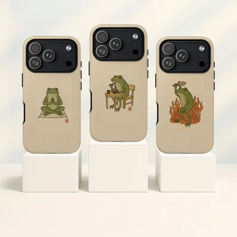 Cute Frog Phone Case, Minimal Frog iPhone Cover, Funny Frog Design Case, Aesthetic Neutral Phone Cover