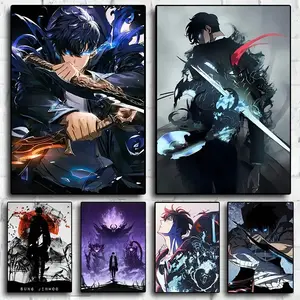 [Unframe] Solo Inspired Anime Wall Art Canvas Print L-Leveling Sung Jin-Woo Manga Poster Dark Fantasy Home Decor for Gaming Room Bedroom