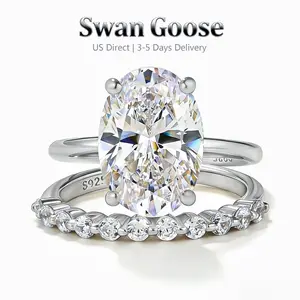 SwanGoose S925 Sterling Silver Classic 4.5ct Oval Cut Engagement Ring Set,Women's Jewelry Bridal Wedding Ring Set, Tarnish Free 14K Gold Plated