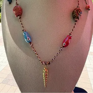 Boho Coastal Necklace with Fish Beads & shell Pendant