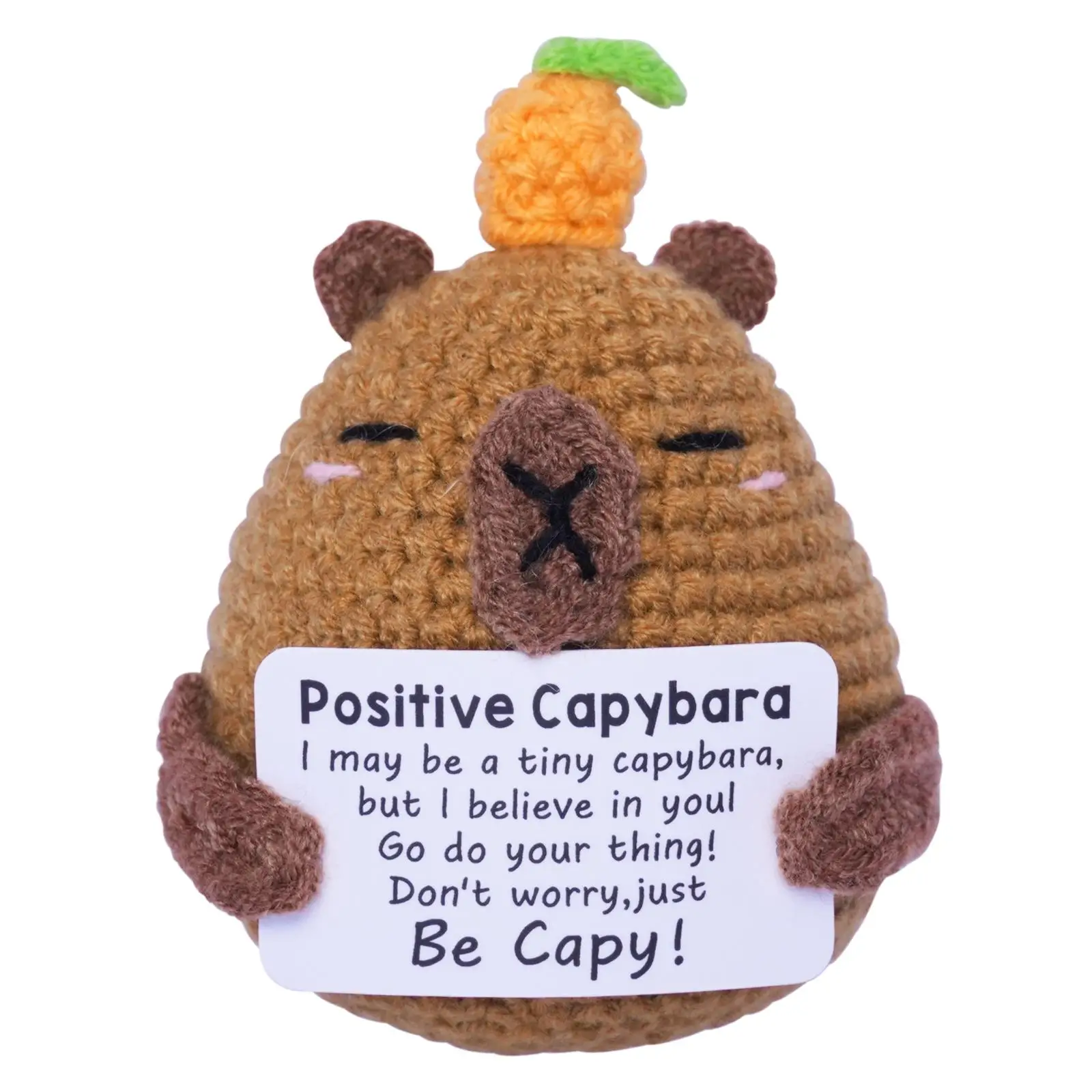 Cute Crochet Positive Capybara, Handmade Emotional Support Doll, Desktop Decoration for Home Office, Gift for Family Friend Colleague, Stuffed Animal