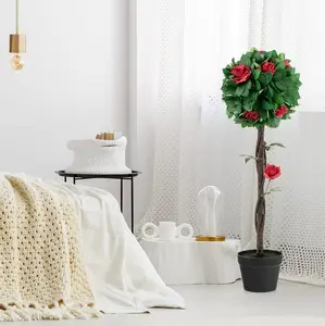 Red Rose Tree - 35.5 in, Decorative Plant for Home Decor, Perfect for Living Room and Bedroom