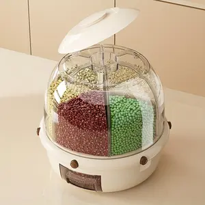 360° Rotating Grain Storage Container with 6 Compartments, Large Capacity Rice Bucket, Dustproof & Moisture-Proof, Includes Funnel Gift, Ideal for Home Cooks & Families, Perfect for Kitchen Pantry & Countertop Organizing