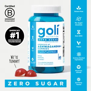 Goli Zero Sugar Ashwagandha & L-Theanine, Vitamin D & Maca Gummies - KSM-66, Keto-Friendly, No Artificial Sweeteners, No Sugar Alcohols, Vegan, Plant Based, Non-GMO, Gluten-Free & Gelatin Free.