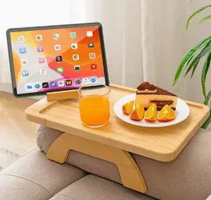 Couch Arm Table, Acacia Wood Sofa Arm Rest Tables Couch Armrest Table with 360° Phone Holder,Portable Sofa Armrest Tray for Drink Snacks