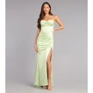 Delilah Satin Corset Slit Formal Dress