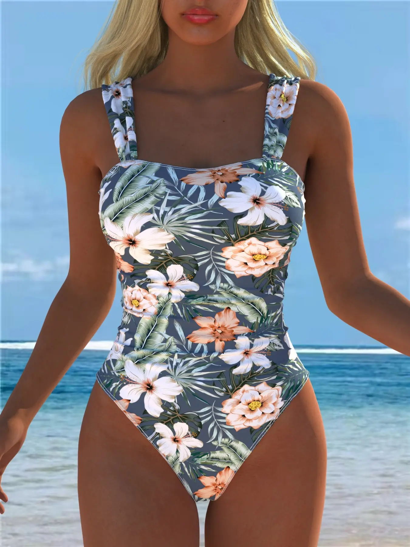 New Fashion Sexy One-Piece Swimsuit, Summer Swimsuit, Tropical Floral Print, Floral Printed Swimwear, Various Colors, V-Neck Design, Front Tie Decoration, Backless Women's Swimwear, Patterned Swimsuit