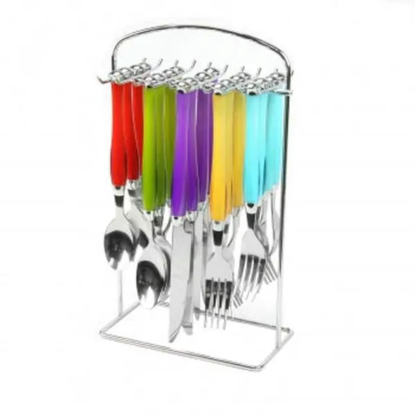 Gibson Home Santoro Contemporary Colorful 20-Piece Stainless Steel Cutlery Tableware Set with Ergonomic Handles, Assorted Colors, Plastic Hanging Rack