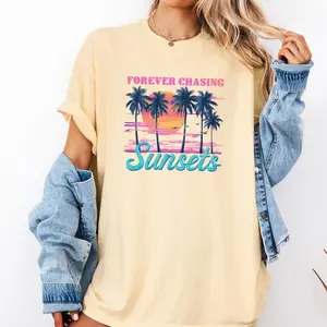 Forever Chasing Sunsets Comfort Colors Shirt, Unisex Fit, Smooth Printed Tshirt Comfortable Crewneck