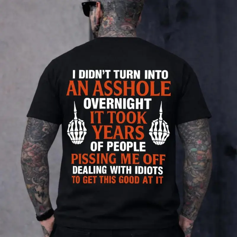 Men's/Women's Stretchy Comfy Short-Sleeve Graphic Tee, "Warning: Built by Years of Being Pissed Off" Print, Sports & Outdoor Casual Sports Top