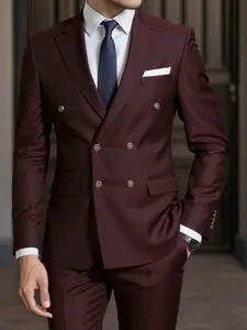 Men's Slim-Fit 2pcs Wedding & Business Suit Set - Notable Solid Color Jacket & Trousers, Collar Dress Pants, Groomsmen Attire, Formal Party or Corporate Events, Tailored for Weddings, High-Quality Matching Suit Set, Formal Wear