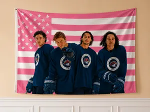 Pink Hockey Team Tapestry Wall Hanging, Trendy Sports Inspired Room Decor, Aesthetic Dorm Bedroom Fabric Poster